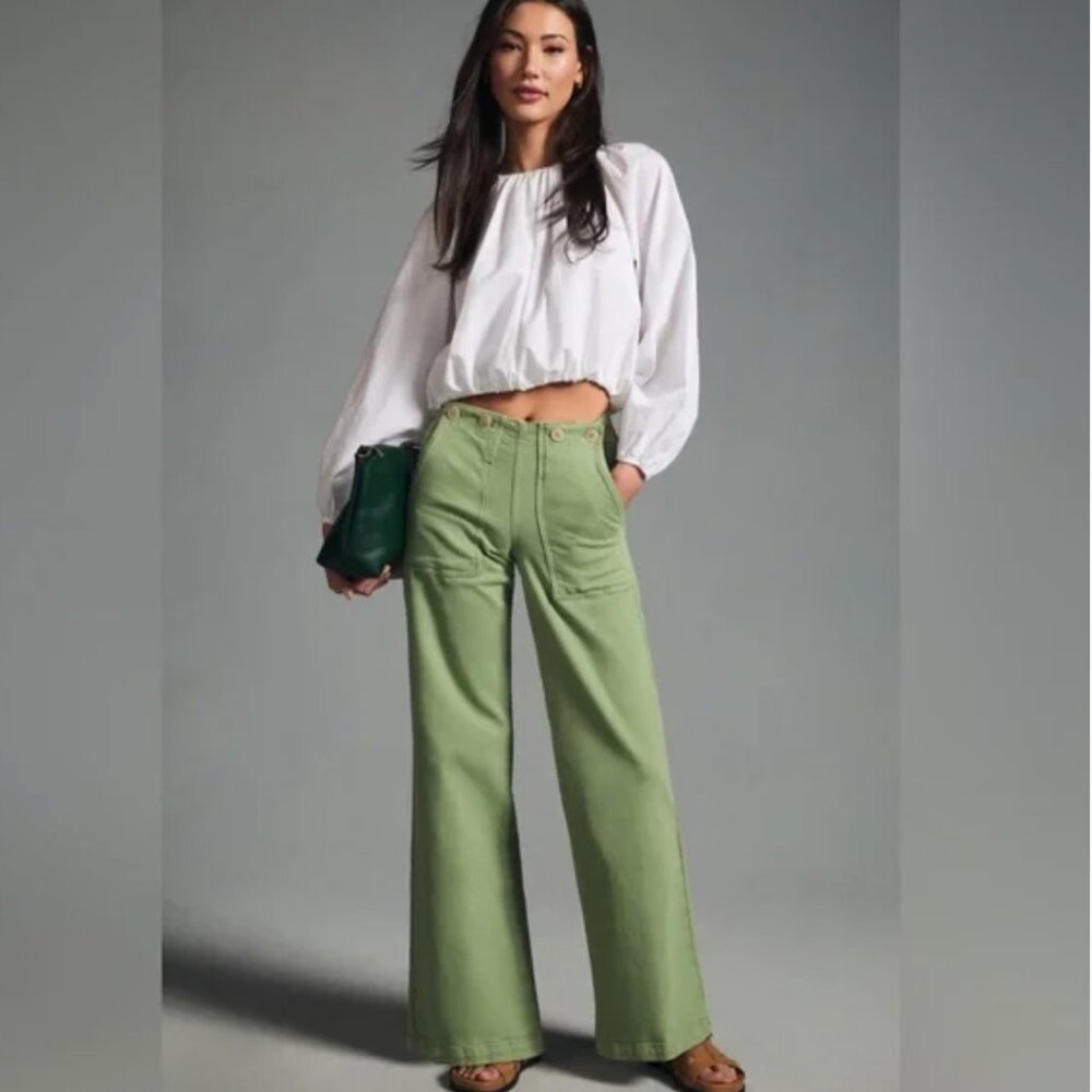 Anthropologie Light Green Wide-Leg Pants